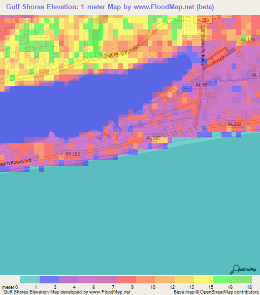 Gulf Shores,US Elevation Map