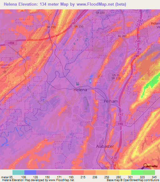 Helena,US Elevation Map