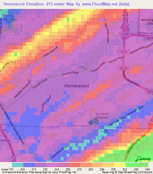 Homewood,US Elevation Map