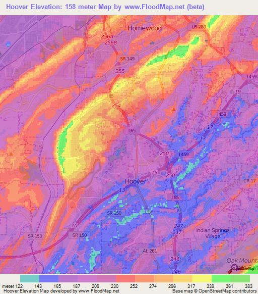 Hoover,US Elevation Map