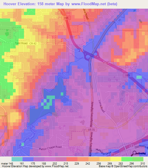 Hoover,US Elevation Map