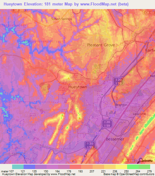 Hueytown,US Elevation Map