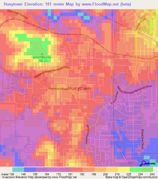 Hueytown,US Elevation Map