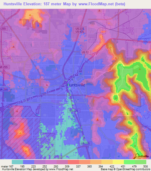 Huntsville,US Elevation Map