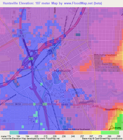 Huntsville,US Elevation Map