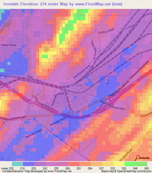 Irondale,US Elevation Map