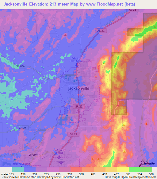 Jacksonville,US Elevation Map