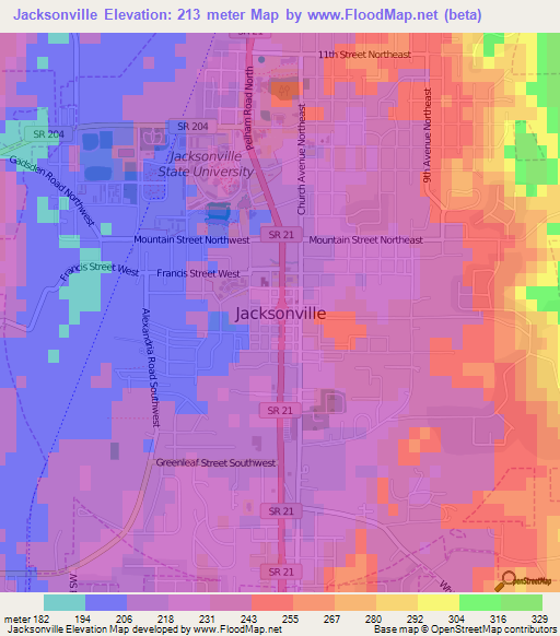 Jacksonville,US Elevation Map