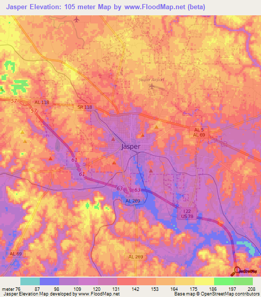 Jasper,US Elevation Map