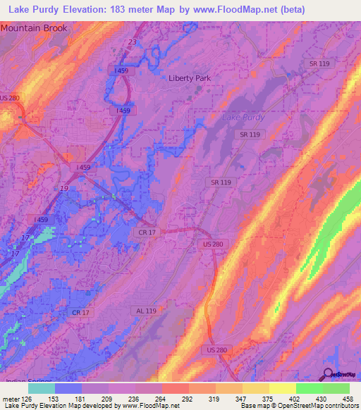 Lake Purdy,US Elevation Map