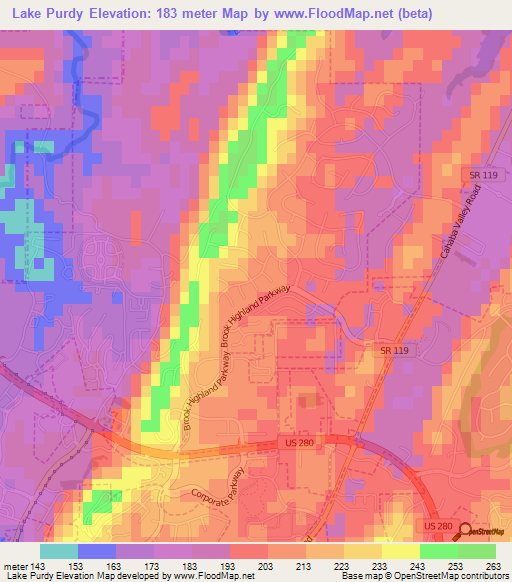 Lake Purdy,US Elevation Map