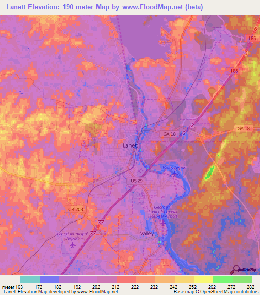 Lanett,US Elevation Map