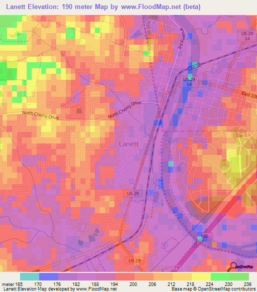 Lanett,US Elevation Map