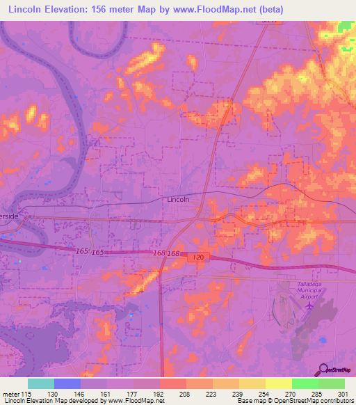 Lincoln,US Elevation Map