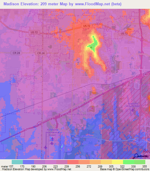 Madison,US Elevation Map