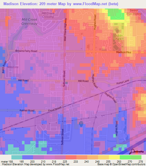 Madison,US Elevation Map