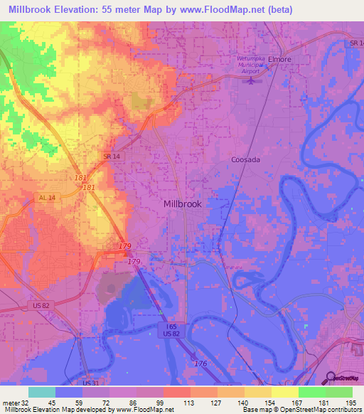 Millbrook,US Elevation Map