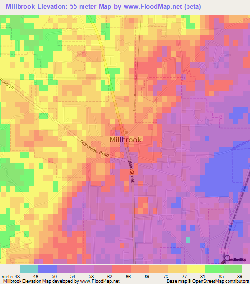 Millbrook,US Elevation Map