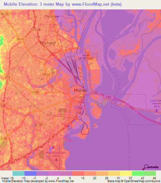 Mobile,US Elevation Map