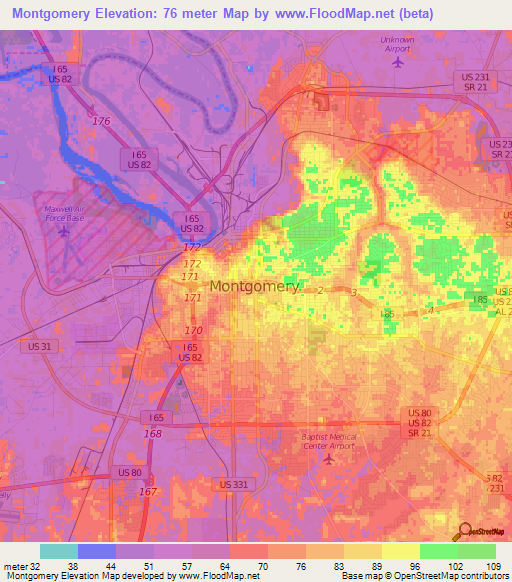 Montgomery,US Elevation Map