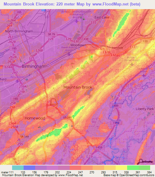 Mountain Brook,US Elevation Map