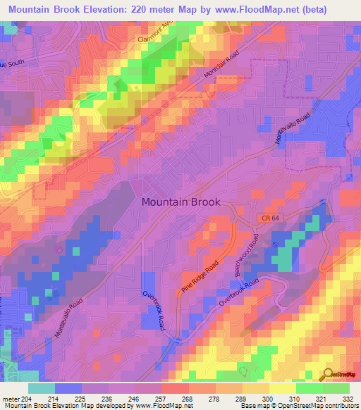 Mountain Brook,US Elevation Map