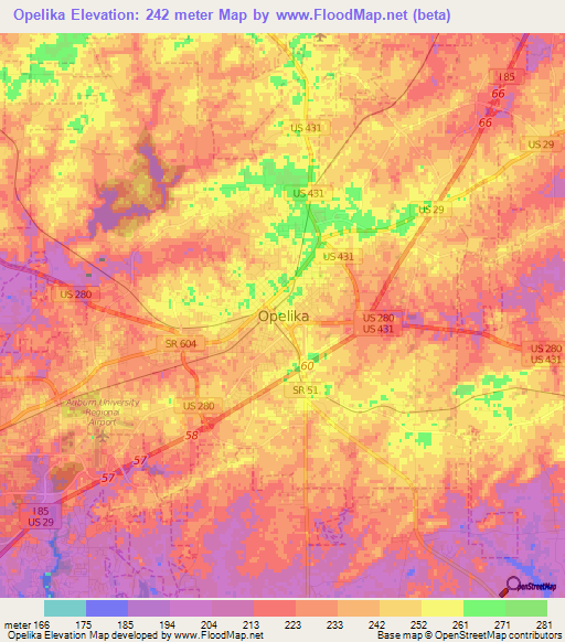 Opelika,US Elevation Map