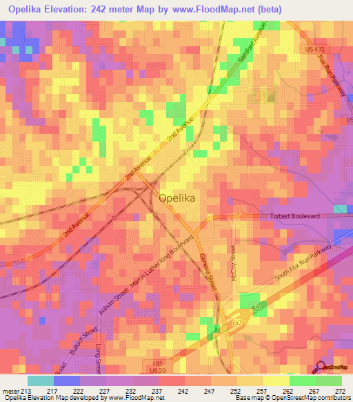 Opelika,US Elevation Map