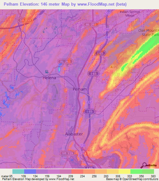 Pelham,US Elevation Map