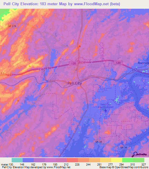 Pell City,US Elevation Map