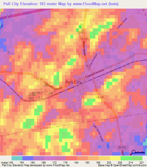 Pell City,US Elevation Map