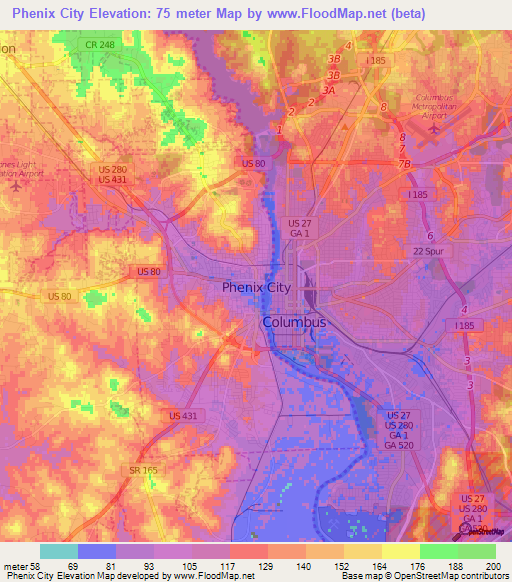 Phenix City,US Elevation Map