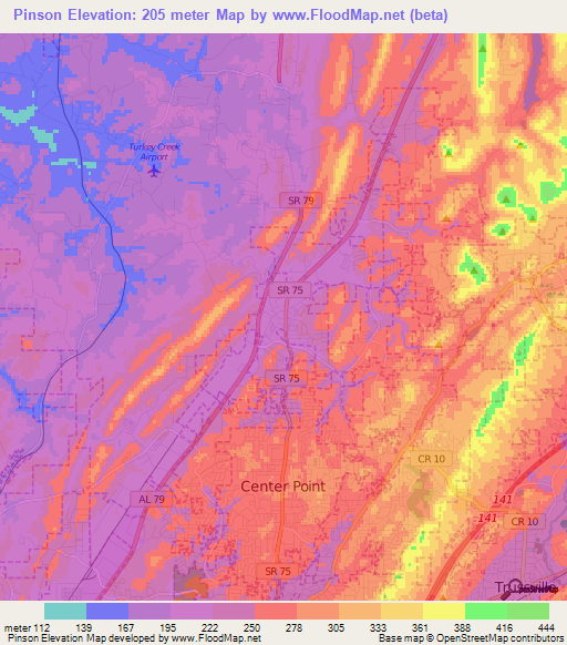 Pinson,US Elevation Map