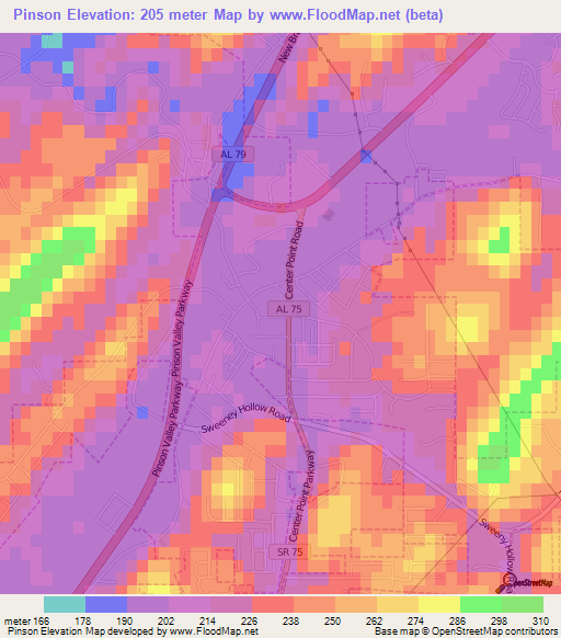 Pinson,US Elevation Map