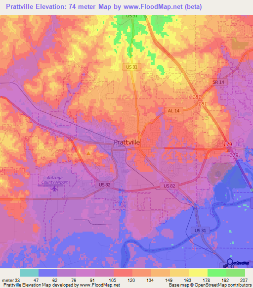 Prattville,US Elevation Map