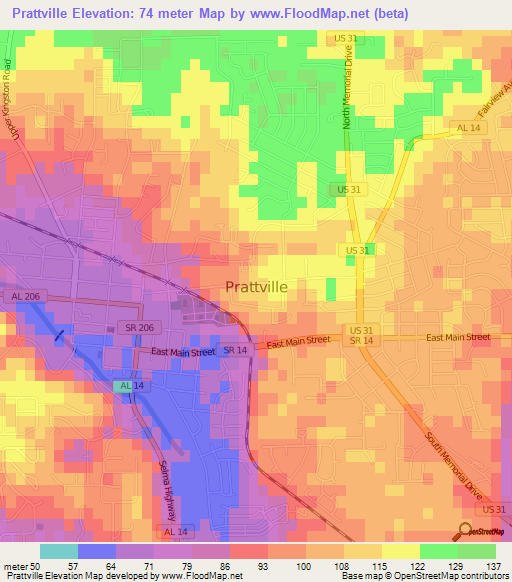 Prattville,US Elevation Map