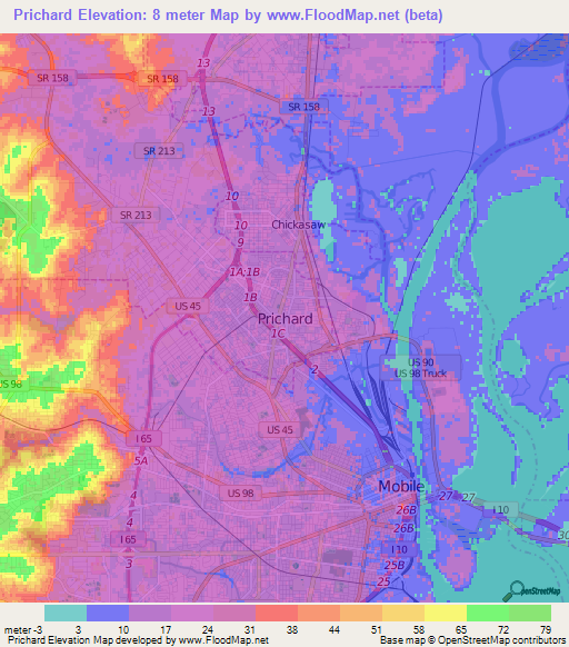 Prichard,US Elevation Map