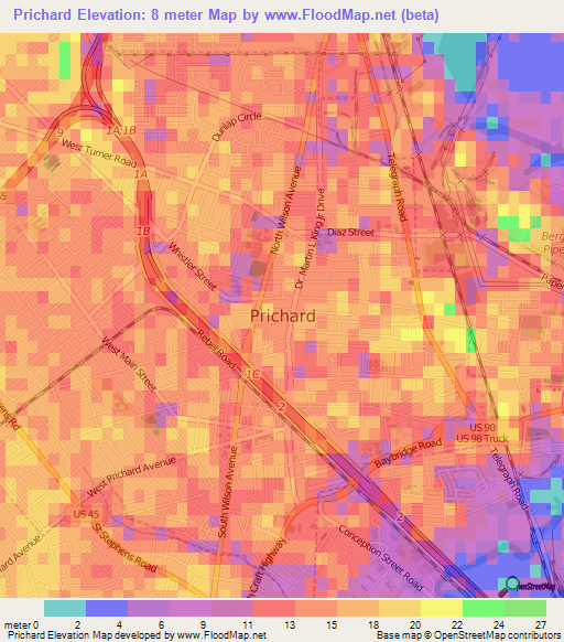 Prichard,US Elevation Map