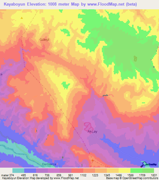 Kayaboyun,Turkey Elevation Map