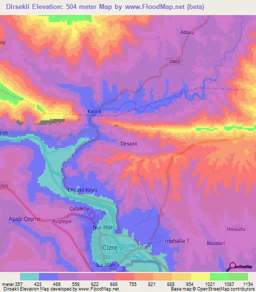 Dirsekli,Turkey Elevation Map