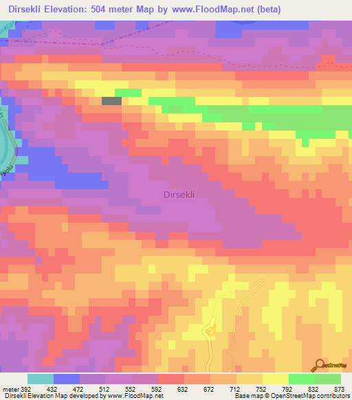 Dirsekli,Turkey Elevation Map