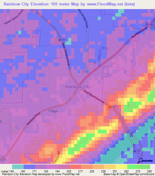 Rainbow City,US Elevation Map