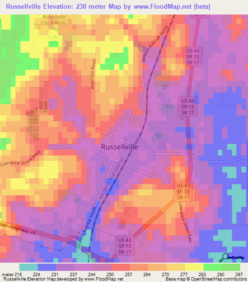 Russellville,US Elevation Map