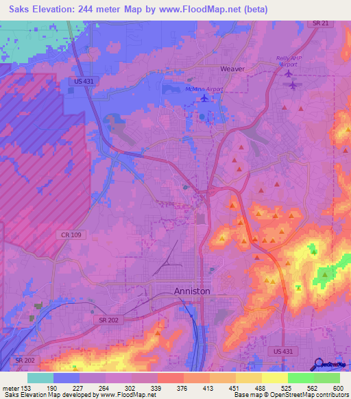 Saks,US Elevation Map