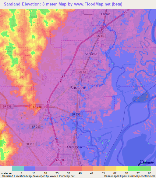 Saraland,US Elevation Map