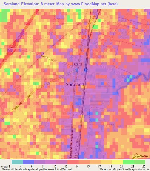 Saraland,US Elevation Map