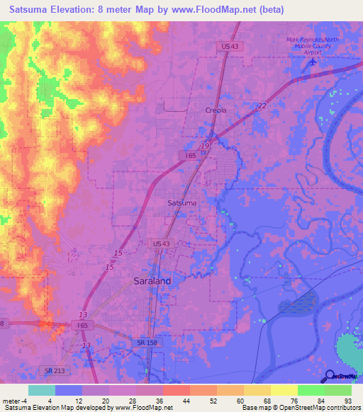 Satsuma,US Elevation Map