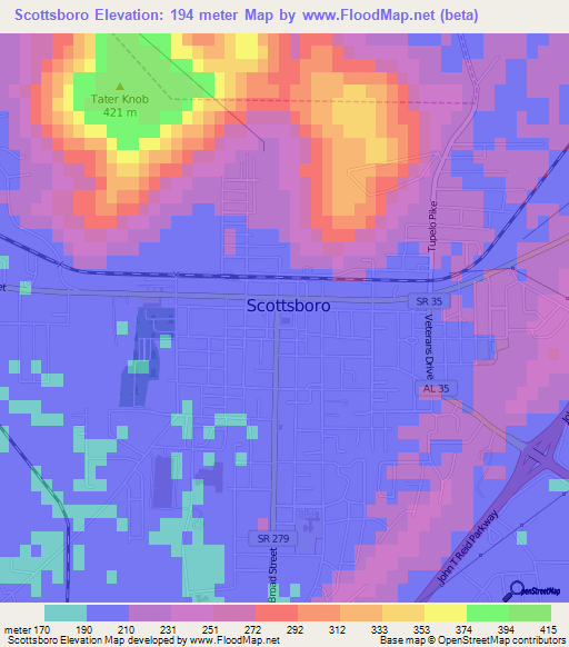 Scottsboro,US Elevation Map