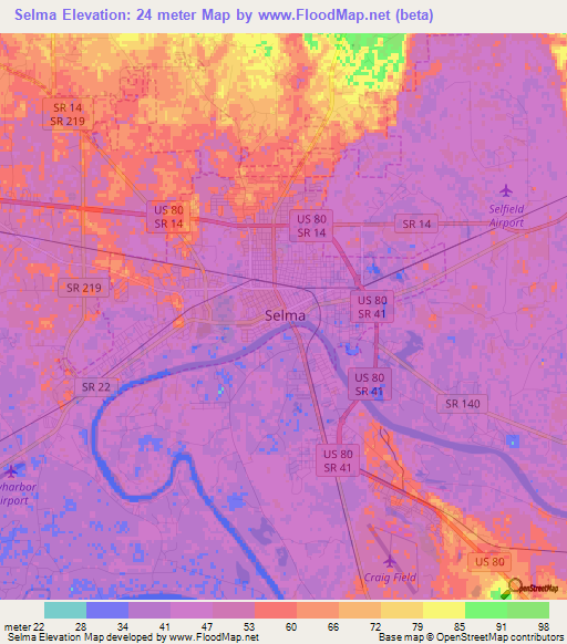 Selma,US Elevation Map