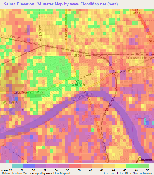 Selma,US Elevation Map